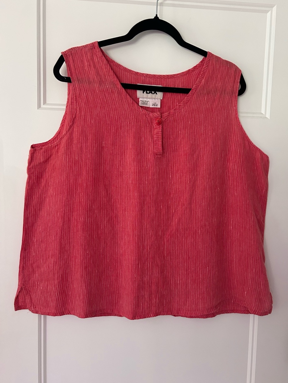 FLAX 100% Linen Pink Stripe Tank Top L Boho Boxy Lagenlook Minimalist Natural
